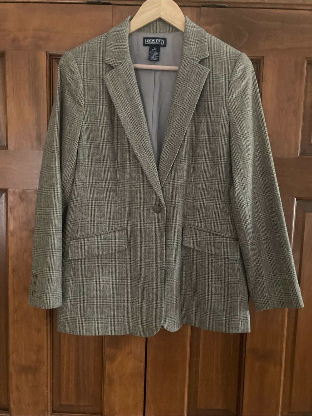 Lands' End Women's Tan Plaid Single-Button Blazer wool cashmere Women’s size 10